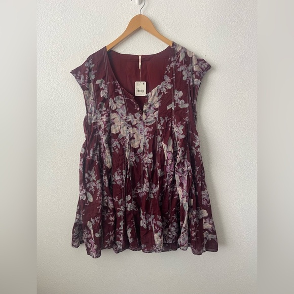 Free People BOHO Sully Mini Dress Purple Floral Print Flared Raisin Sz XS - Picture 3 of 11